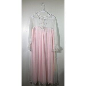 Vintage Womens Sears Nightgown Pink w Sheer Overlay Embroidered Detail 36‎